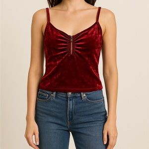 Allegra K Red Crushed Velvet Zip-Front Cami Top Size L
Feminine Y2K gothic